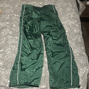 Green Track Pants with White Stripes